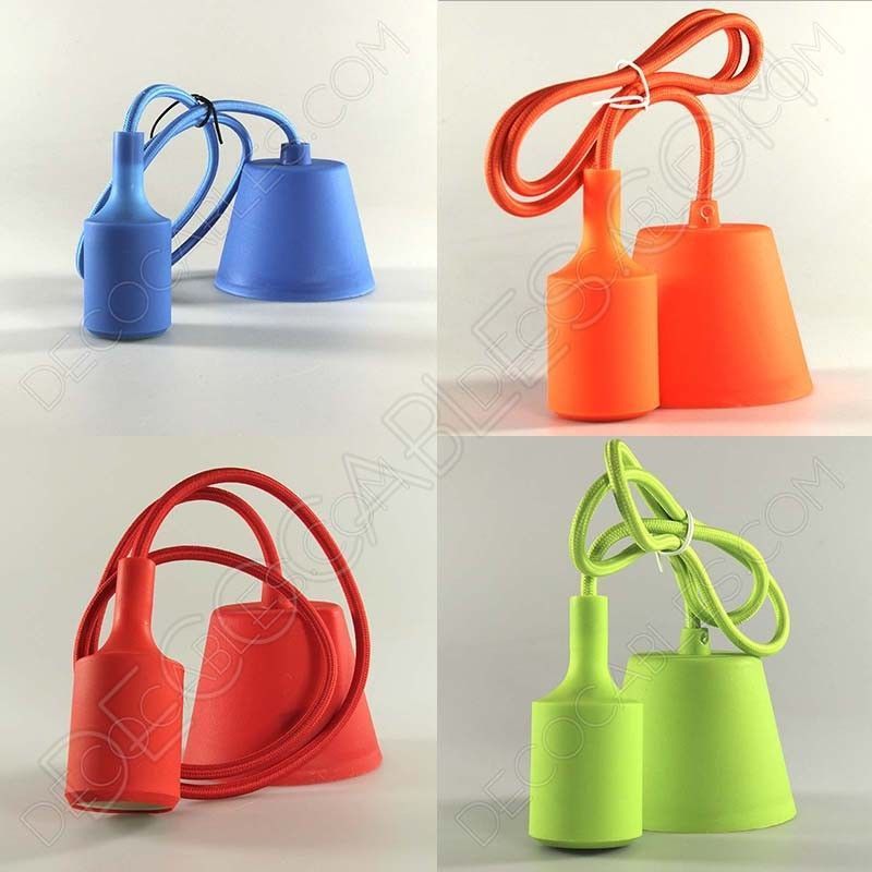 Pendel silicona y cable textil para lámpara de suspensión (varios colores) 1 Lámparas colgantes de silicona en suspensión con cable textil a juego en varios colores