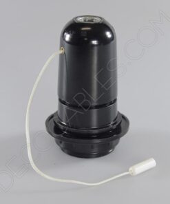 Portalámparas negro de baquelita para pantallas con cordón interruptor