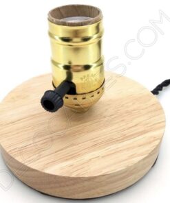 Lámpara de sobremesa con peana de madera